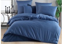 Постільна білизна сатин страйп Venica Mascuse - Indigo (Turkey) с простыней на резинке 180х200х, євро